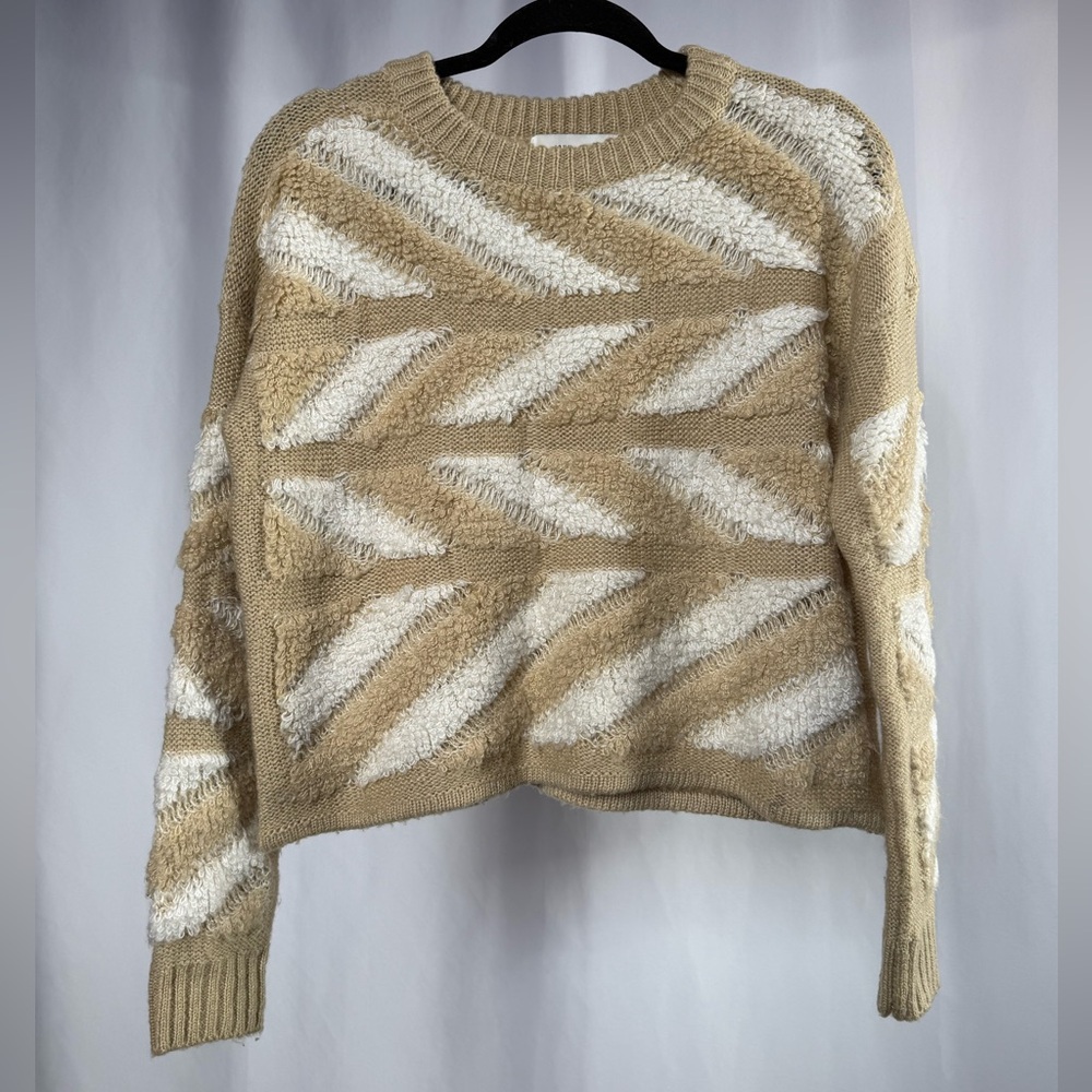 John + Jenn Chevron Pattern Pullover Sweater in Light Brown and White Size‎ XS